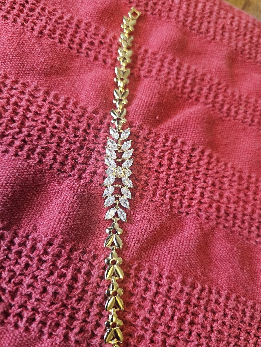 Gold Bracelet With White Stones